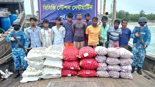 মিয়ানমারে পাচারের সময় ২৪০ বস্তা ইউরিয়াসহ ১০ পাচারকারী আটক